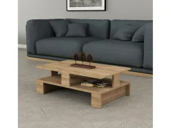 Mesa de café Dlettier, TaCafé de voo baixo, Porta-revistas para sofá, Prateleira para sala de estar, 80x50h28 cm, Carvalho