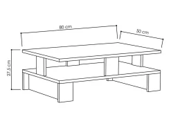 Mesa de café Dlettier, TaCafé de voo baixo, Porta-revistas para sofá, Prateleira para sala de estar, 80x50h28 cm, Carvalho