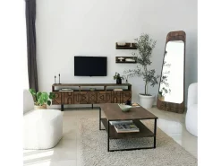 Mesa de café Dlionett, Mesa baixa de café, Porta-revistas para sofá, Prateleira para sala de estar, 85x60h40 cm, Noz