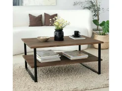 Mesa de café Dlionett, Mesa baixa de café, Porta-revistas para sofá, Prateleira para sala de estar, 85x60h40 cm, Noz