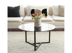 Mesa de café Dmaccopp, Mesa de café, Porta-revistas para sofá, Prateleira para sala, 75x75h42 cm, Torta e Preto