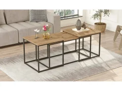Mesa de café Dnocer, Mesa de café, Suporte de mesa para sofá, Prateleira de sala, 190x50h48 cm, Carvalho