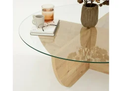 Mesa de café Dpere, Mesa de café, Porta-revistas para sofá, Prateleira para sala de estar, 90x90h30 cm, Carvalho