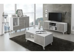 Mesa de café modelo WIND, cor Branco e Cinza Cimento, 92x50x45cm