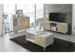 Mesa de café modelo WIND, cor Branco e Carvalho, 92x50x45cm