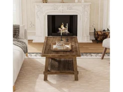 Mesa de Café para Sala de Estar, Mesa de Cocktail Central Rustica de 120cm com Pernas Firmes