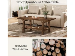 Mesa de Café para Sala de Estar, Mesa de Cocktail Central Rustica de 120cm com Pernas Firmes