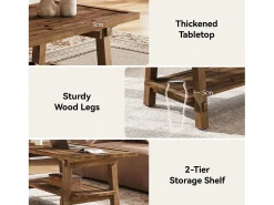 Mesa de Café para Sala de Estar, Mesa de Cocktail Central Rustica de 120cm com Pernas Firmes