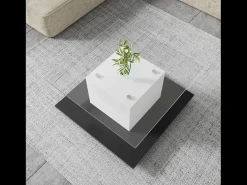 Mesa de café quadrada giratória - com LEDs ajustáveis e rodízios de freio - Painel de vidro e partículas - branco e preto - 80x80x40cm