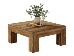 Mesa de Café Quadrada para Sala de Estar, Mesa de Chá Central Baixa e Grande Cor Marrom Rústico