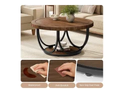 Mesa de Café Redonda com 2 Andares, Mesa de Cocktail de Acento Circular de 80Cm com Prateleira de Armazenamento
