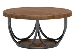 Mesa de Café Redonda com 2 Andares, Mesa de Cocktail de Acento Circular de 80Cm com Prateleira de Armazenamento