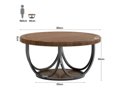 Mesa de Café Redonda com 2 Andares, Mesa de Cocktail de Acento Circular de 80Cm com Prateleira de Armazenamento