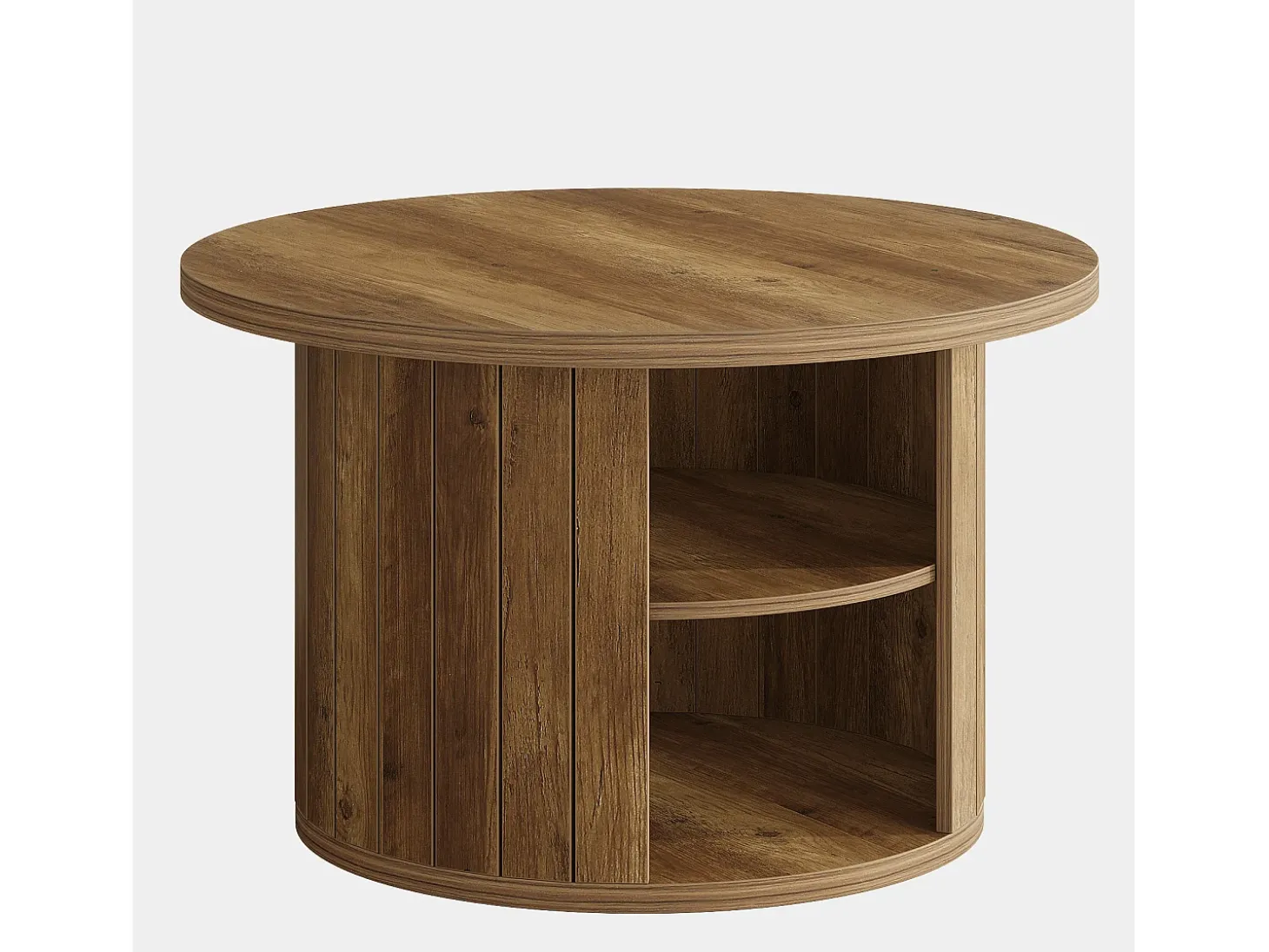 Mesa de café redonda com armazenamento, mesa central circular pequena de 80 cm para a sala de estar, marrom rústico