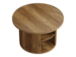 Mesa de café redonda com armazenamento, mesa central circular pequena de 80 cm para a sala de estar, marrom rústico