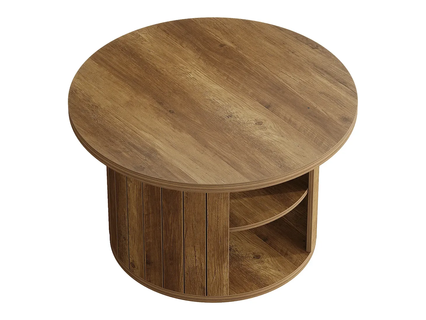Mesa de café redonda com armazenamento, mesa central circular pequena de 80 cm para a sala de estar, marrom rústico