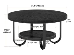 Mesa de Café Redonda de 2 Camadas com Prateleira de Armazenamento para Sala de Estar, Preta