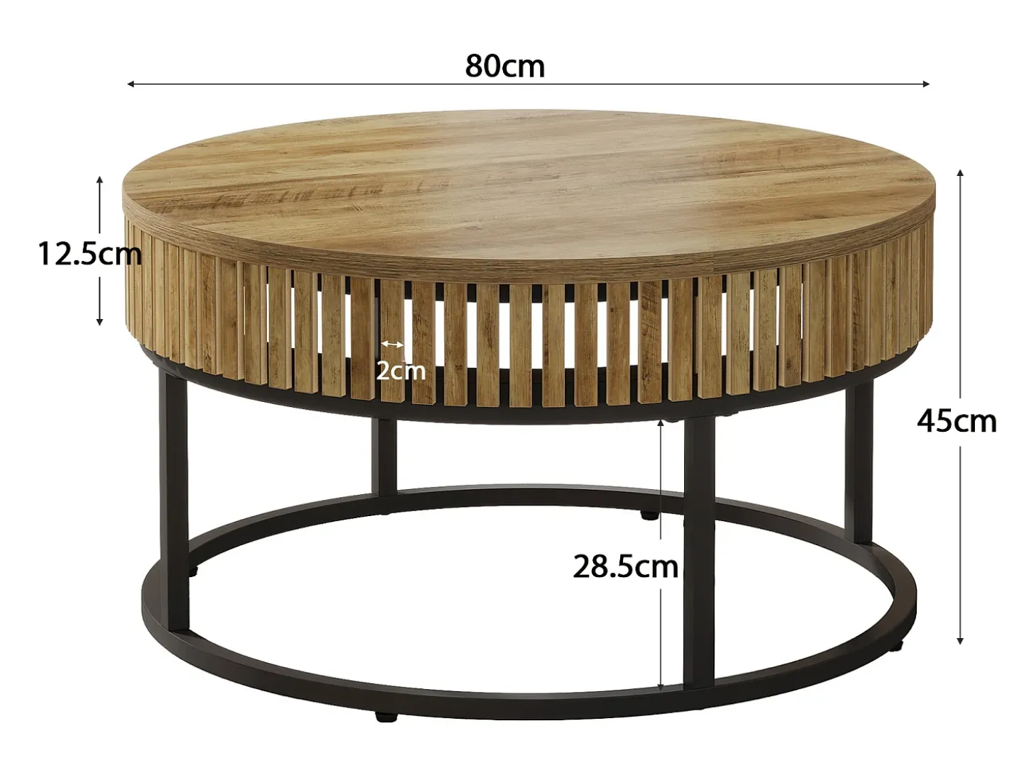 Mesa de Café Redonda de 80 cm, Mesa de Centro de Cocktail Circular Rural para Sala de Estar, Marrom Claro