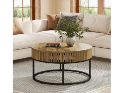 Mesa de Café Redonda de 80 cm, Mesa de Centro de Cocktail Circular Rural para Sala de Estar, Marrom Claro