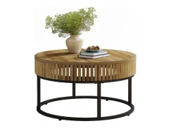 Mesa de Café Redonda de 80 cm, Mesa de Centro de Cocktail Circular Rural para Sala de Estar, Marrom Claro