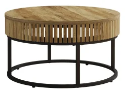 Mesa de Café Redonda de 80 cm, Mesa de Centro de Cocktail Circular Rural para Sala de Estar, Marrom Claro