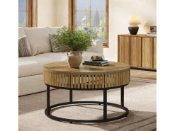Mesa de Café Redonda de 80 cm, Mesa de Centro de Cocktail Circular Rural para Sala de Estar, Marrom Claro