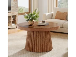 Mesa de café redonda de 80 cm com base de tambor estriado no estilo caseiro pequeno