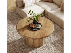 Mesa de Café Redonda de 80cm para Sala de Estar, Mesa de Cocktail Central Redonda no Estilo Rural