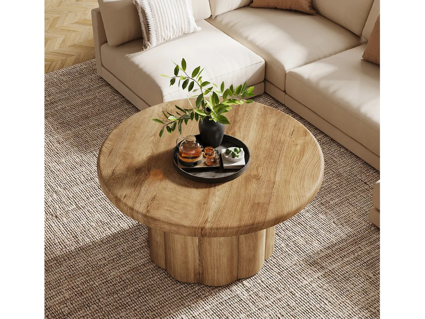 Mesa de Café Redonda de 80cm para Sala de Estar, Mesa de Cocktail Central Redonda no Estilo Rural