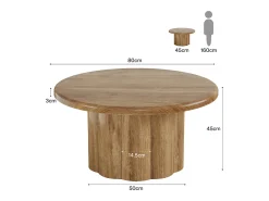 Mesa de Café Redonda de 80cm para Sala de Estar, Mesa de Cocktail Central Redonda no Estilo Rural