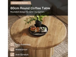 Mesa de Café Redonda de 80cm para Sala de Estar, Mesa de Cocktail Central Redonda no Estilo Rural