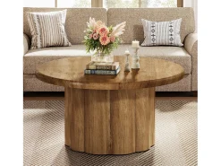 Mesa de Café Redonda de 80cm para Sala de Estar, Mesa de Cocktail Central Redonda no Estilo Rural