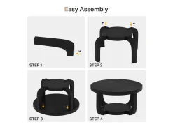 Mesa de Café Redonda de 80cm, Mesa de Café Circular de 2 Andares com Armazenamento, Preto