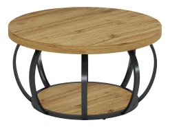 Mesa de Café Redonda, Mesa de Café Circular de 2 Andares com Prateleiras de Armazenamento, Mesa de Centro Moderna de Acento de Madeira Mesa Lateral de Sofá