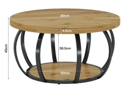 Mesa de Café Redonda, Mesa de Café Circular de 2 Andares com Prateleiras de Armazenamento, Mesa de Centro Moderna de Acento de Madeira Mesa Lateral de Sofá