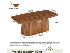 Mesa de Café Retangular, Mesa de Centro Decorativa Rustica de 120cm com Base Plissada