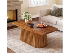 Mesa de Café Retangular, Mesa de Centro Decorativa Rustica de 120cm com Base Plissada