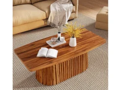 Mesa de Café Retangular, Mesa de Centro Decorativa Rustica de 120cm com Base Plissada