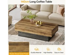 Mesa de Café Rural de 140 cm, Mesa de Chá Retangular Grande para Sala de Estar