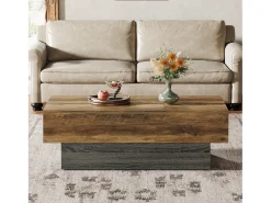 Mesa de Café Rural de 140 cm, Mesa de Chá Retangular Grande para Sala de Estar
