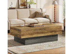 Mesa de Café Rural de 140 cm, Mesa de Chá Retangular Grande para Sala de Estar