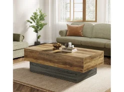 Mesa de Café Rural de 140 cm, Mesa de Chá Retangular Grande para Sala de Estar