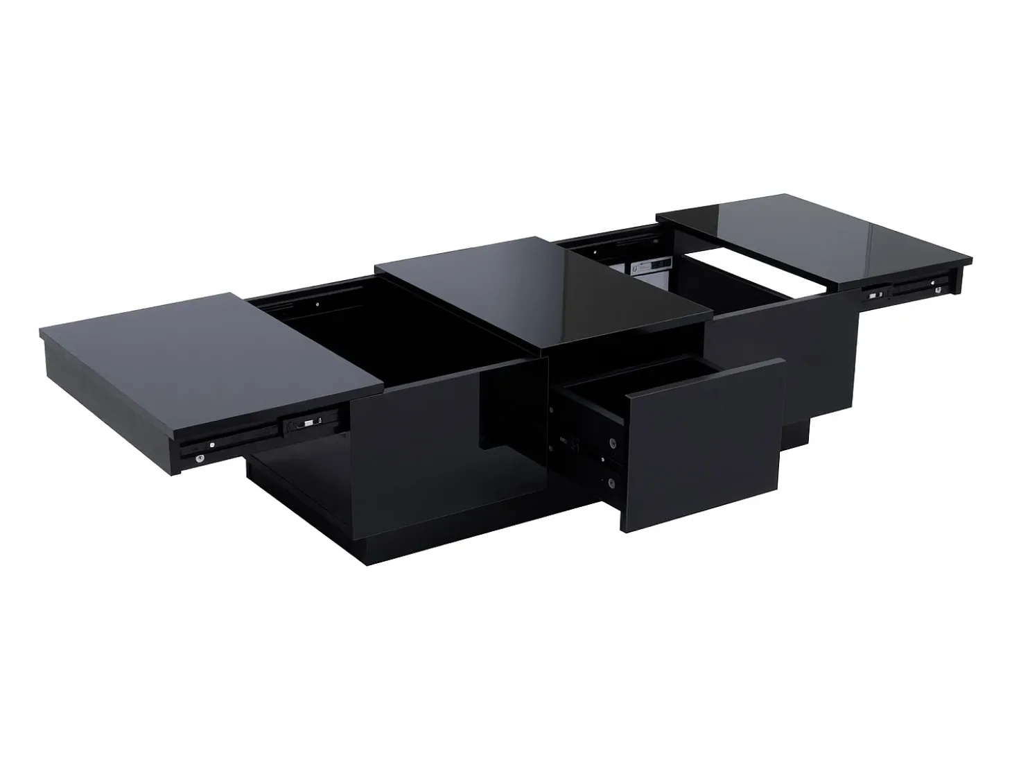 Mesa de café 100x31x50 cm - com 2 gavetas - Acabamento brilhante - Painéis de partículas - Preto