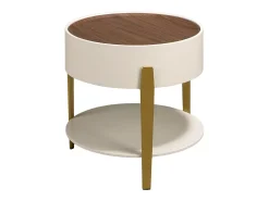 Mesa de canto redonda em nogueira, madeira bege e aço polido dourado 2150 ANGEL CERDA