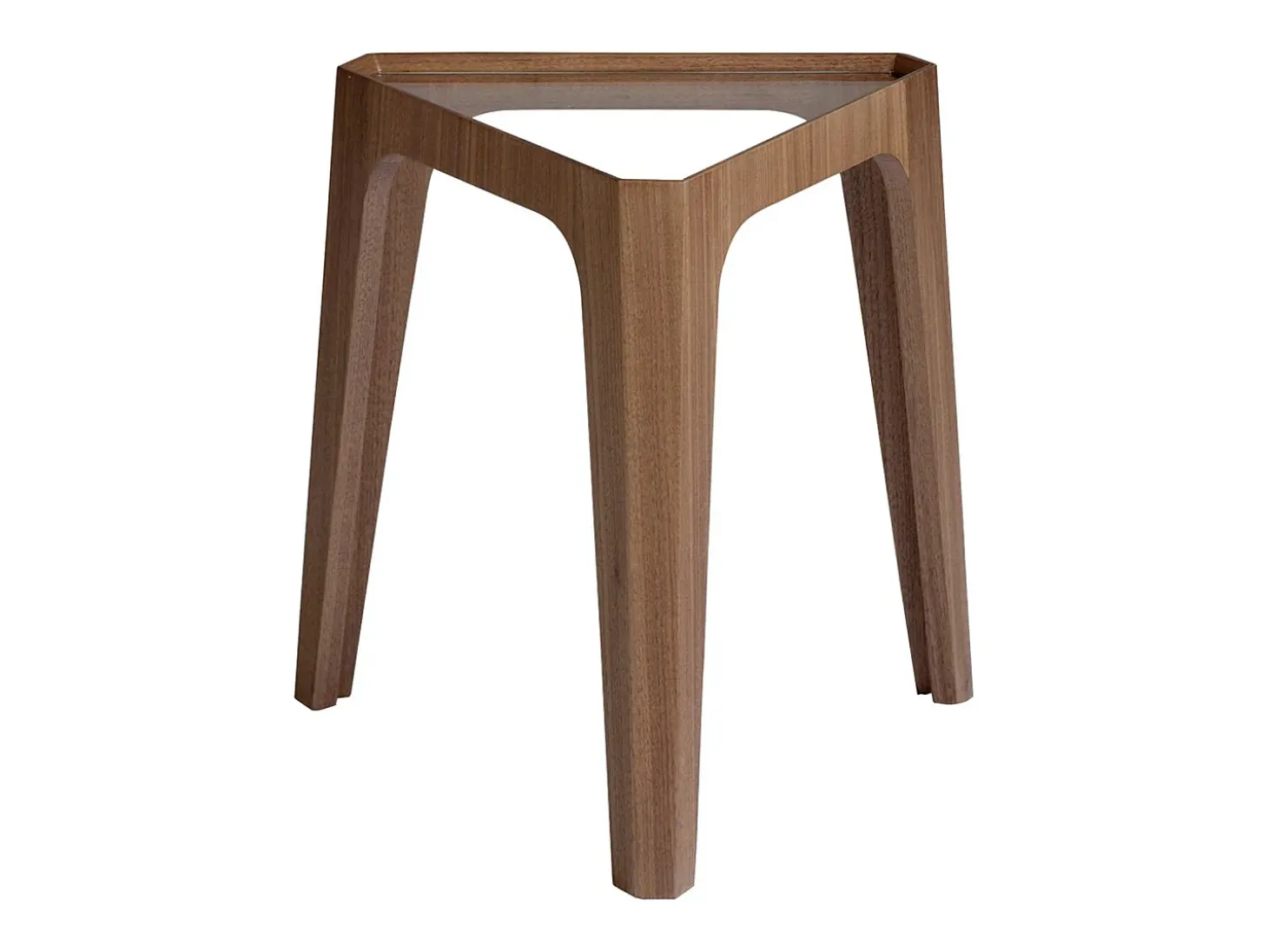 Mesa de canto triangular em vidro temperado e nogueira 2107 ANGEL CERDA