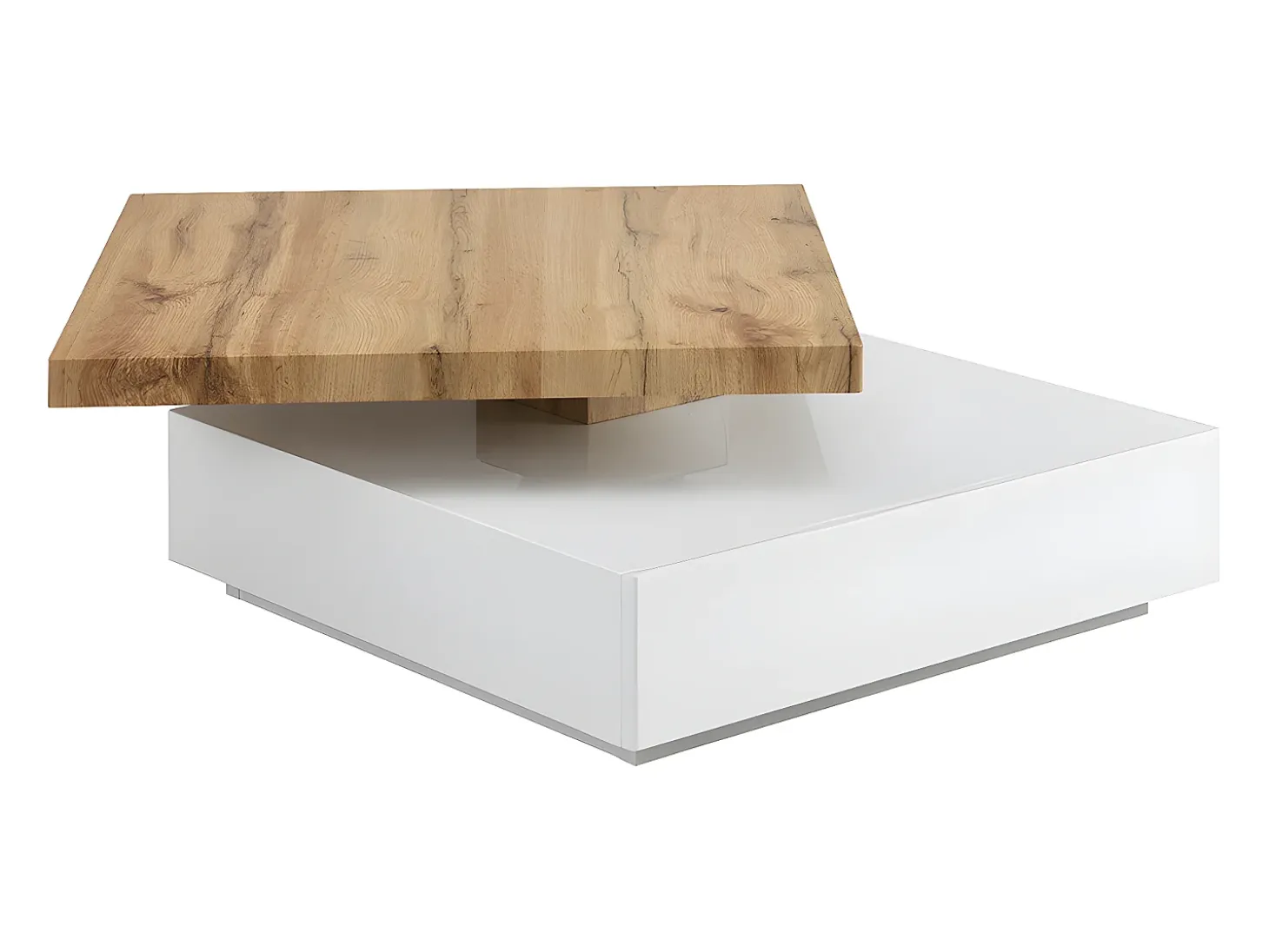 Mesa de centro - 1 gaveta e tampo giratório - MDF - Cor: branco e carvalho. KYRIA