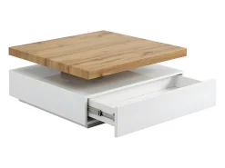 Mesa de centro - 1 gaveta e tampo giratório - MDF - Cor: branco e carvalho. KYRIA