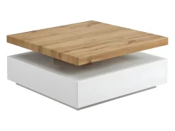 Mesa de centro - 1 gaveta e tampo giratório - MDF - Cor: branco e carvalho. KYRIA