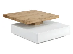 Mesa de centro - 1 gaveta e tampo giratório - MDF - Cor: branco e carvalho. KYRIA