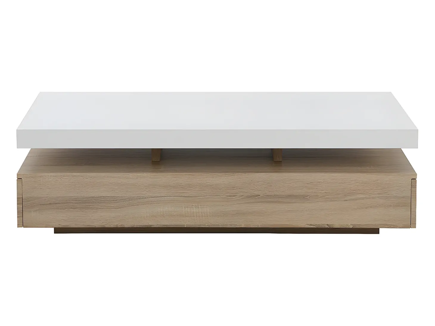 Mesa de centro - 2 gavetas - MDF - Cor: carvalho e lacado a branco. FELIX